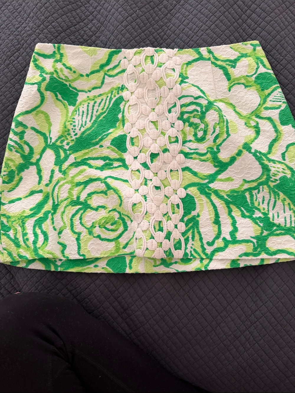Lilly Pulitzer Green & White Floral Crochet-Trim Mini Skirt